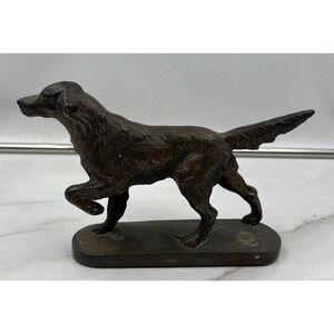 Vintage Bronze Finish Cast Metal Setter Hunting Dog Figurine Pointing Statue
